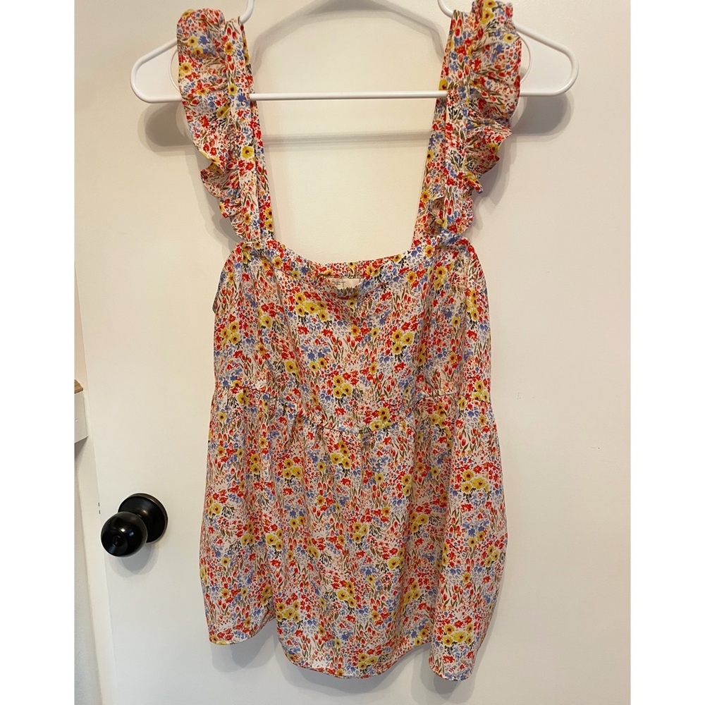 Loft Floral Ruffle Strap Top